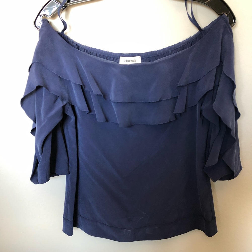 Lagence navy off the shoulder blouse